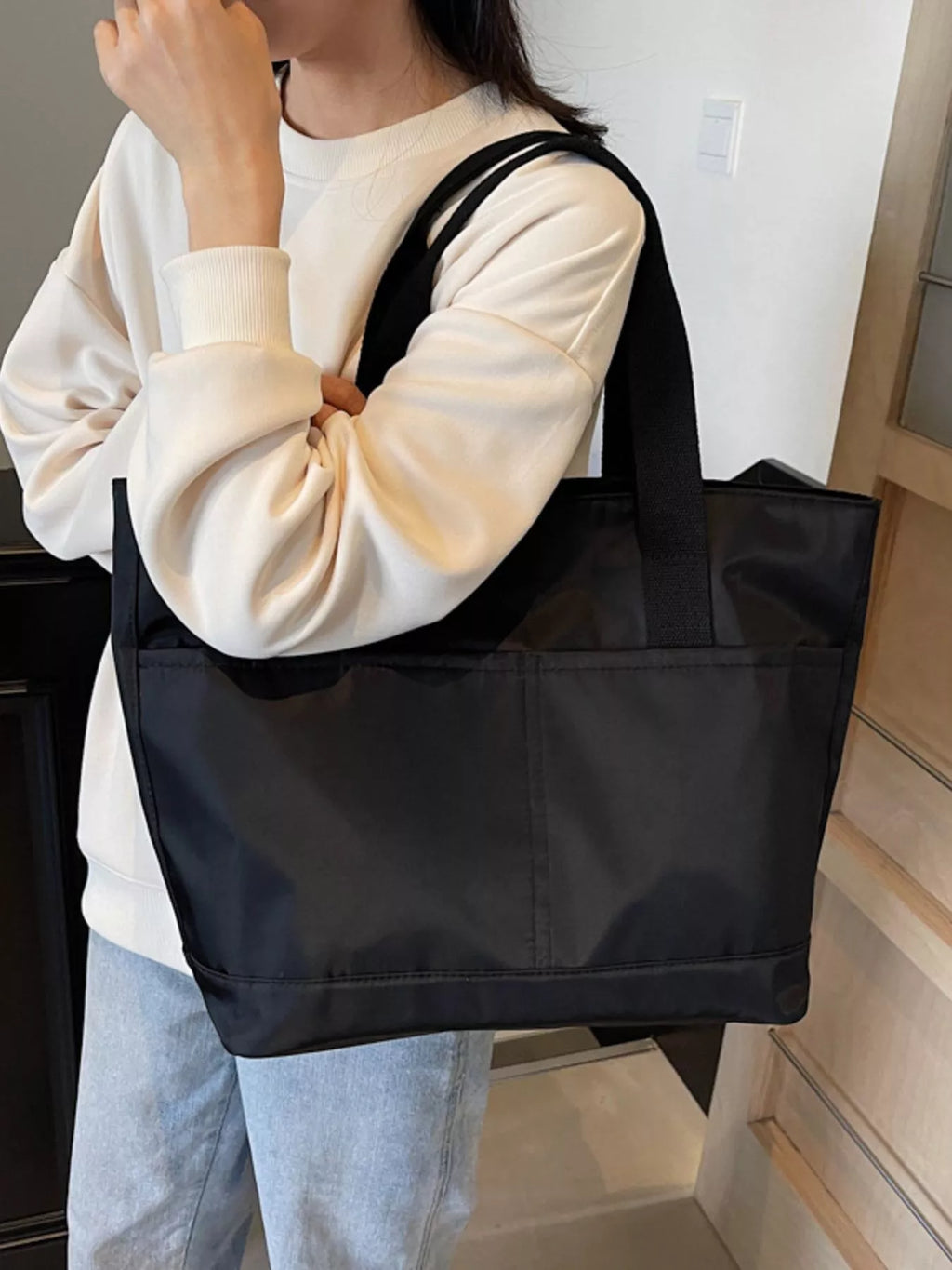 Oxford Cloth Shoulder Bag in Black, view 6