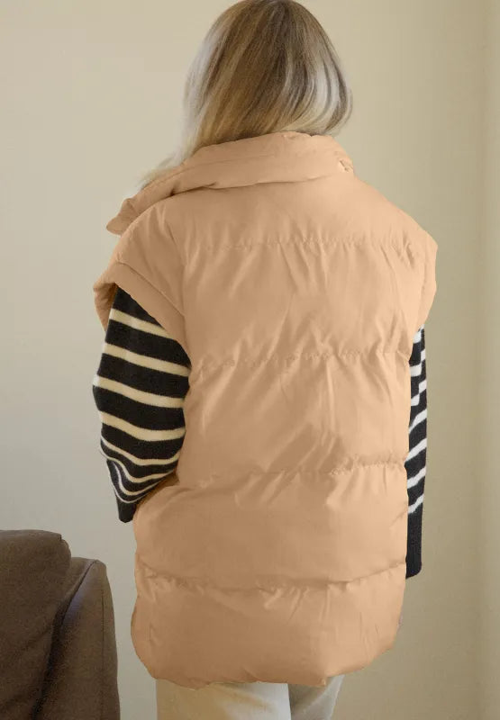 Zip Up Vest Coat with Pockets in Tan, view 6