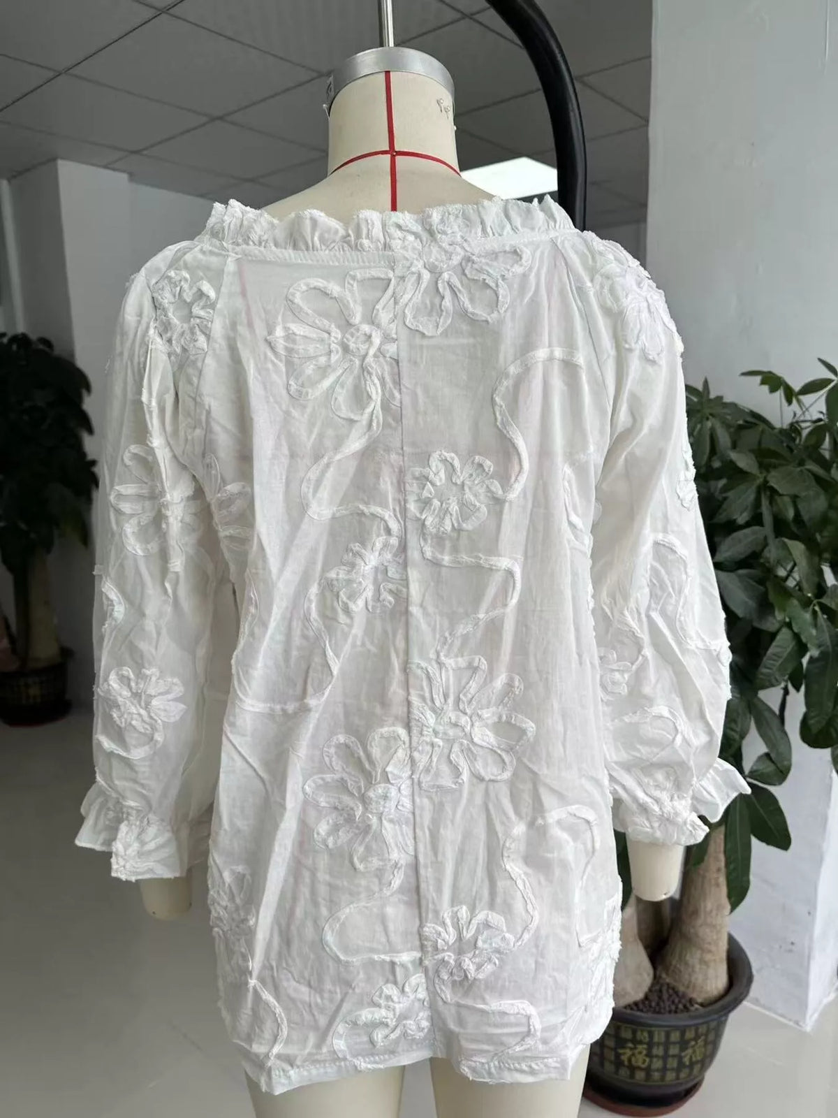 Floral Tie Neck 3/4 Sleeve Blouse