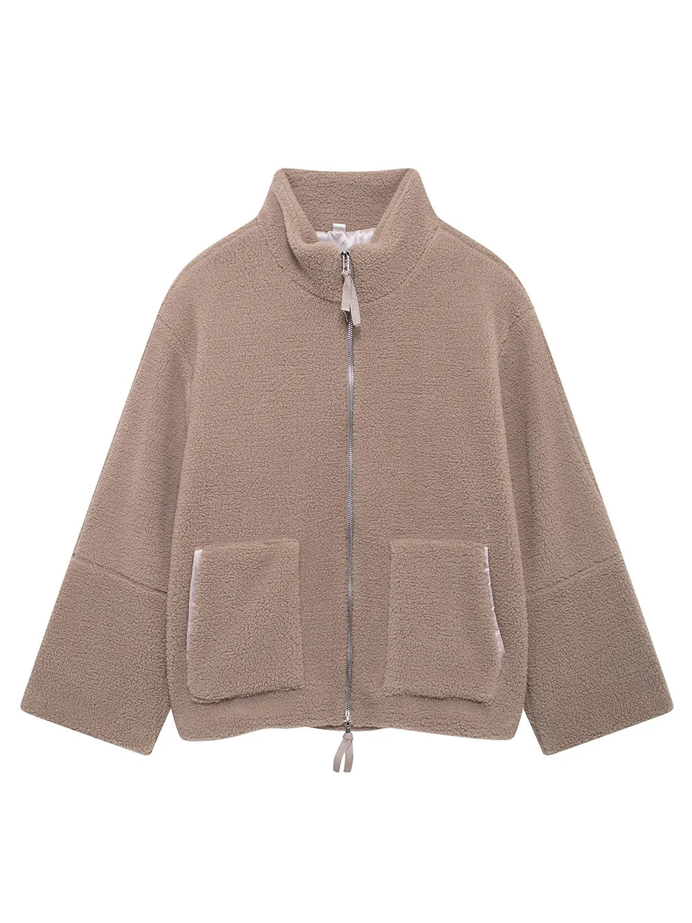 Turtleneck Zip Up Long Sleeve Plush Jacket, view 12