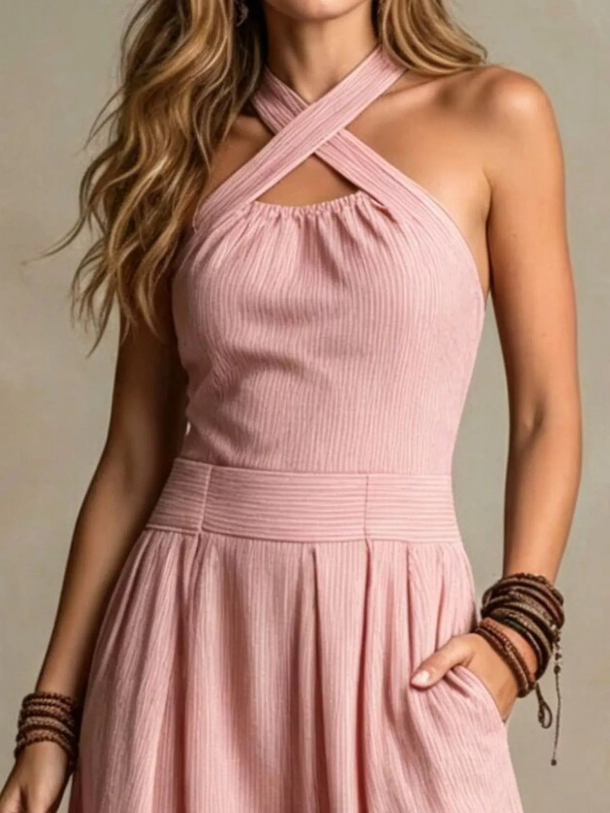 Full Size Halter Neck Wide-Leg Jumpsuit Plus Size, view 13