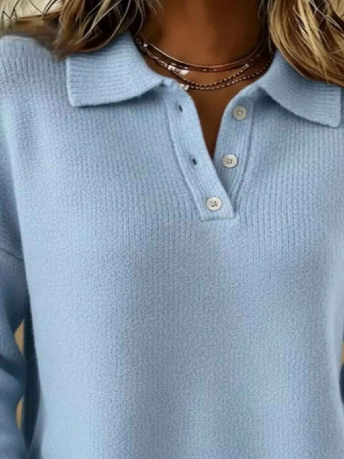 Full Size Button Detail Dropped Shoulder Sweater Plus Size