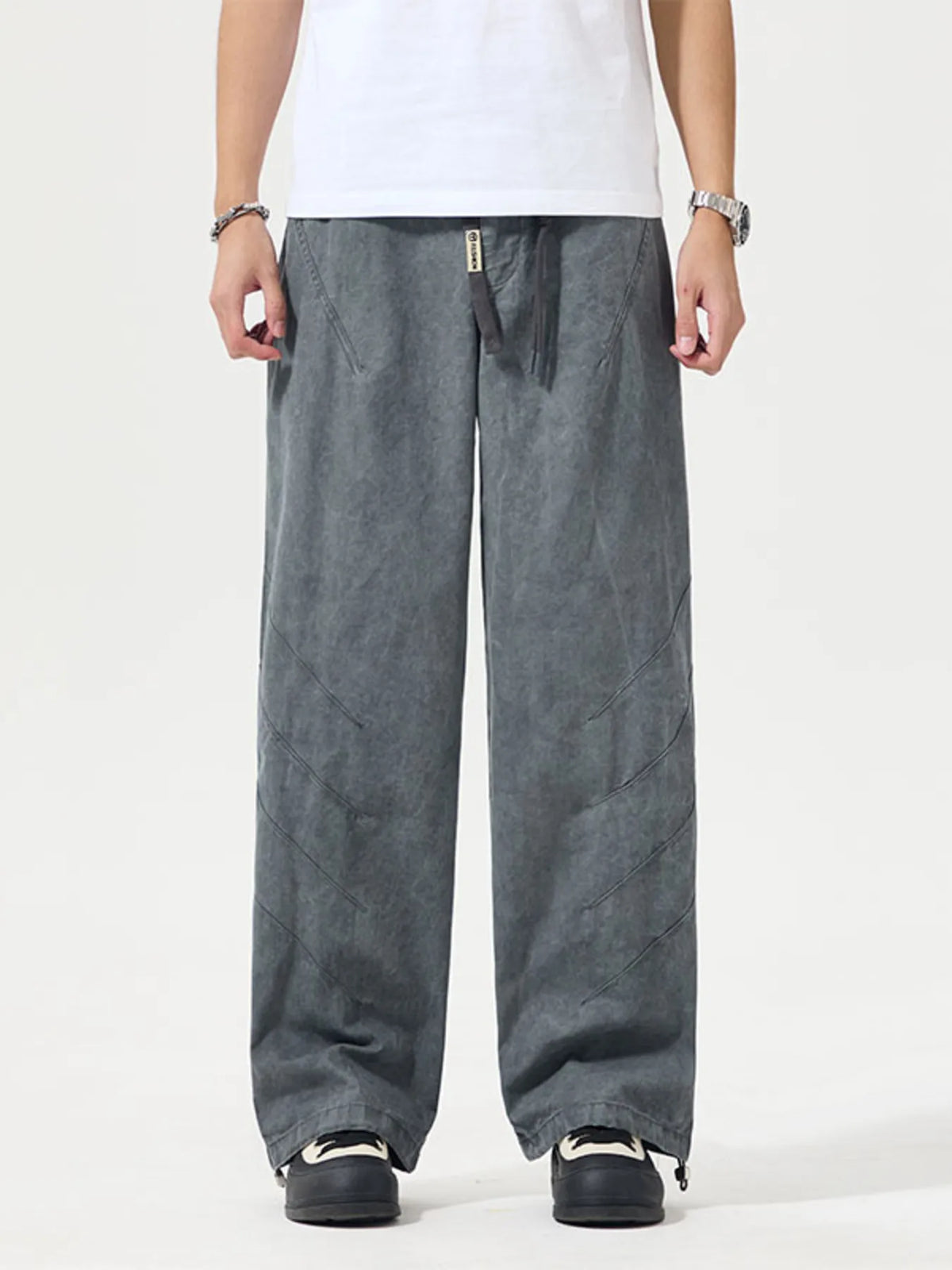 Men's Full Size Wide Leg Pants Plus Size in Black Gray