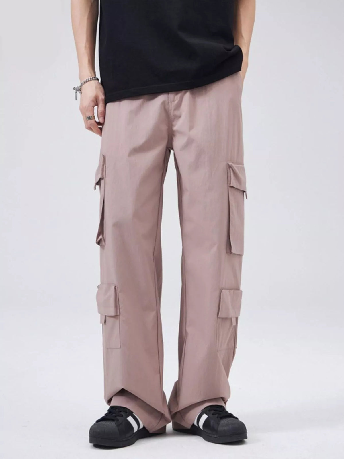 Men's Full Size Wide Leg Cargo Pants Plus Size in Pink