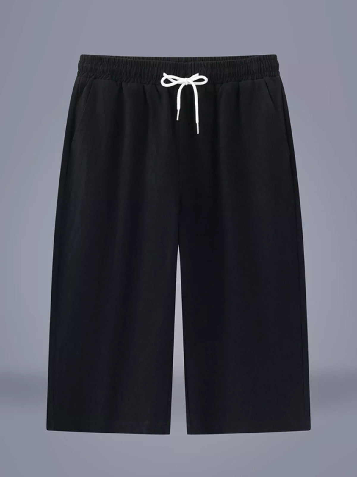 Men's Plus Size Casual Cropped Drawstring Pants in Black