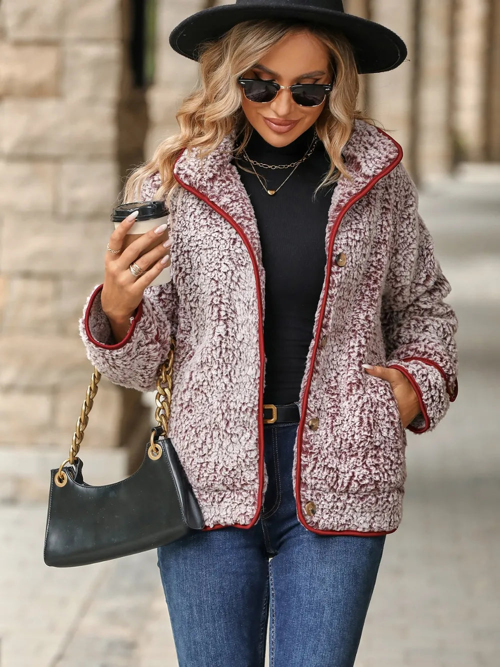 Fuzzy Pocketed Button Up Jacket - Lilixa.store