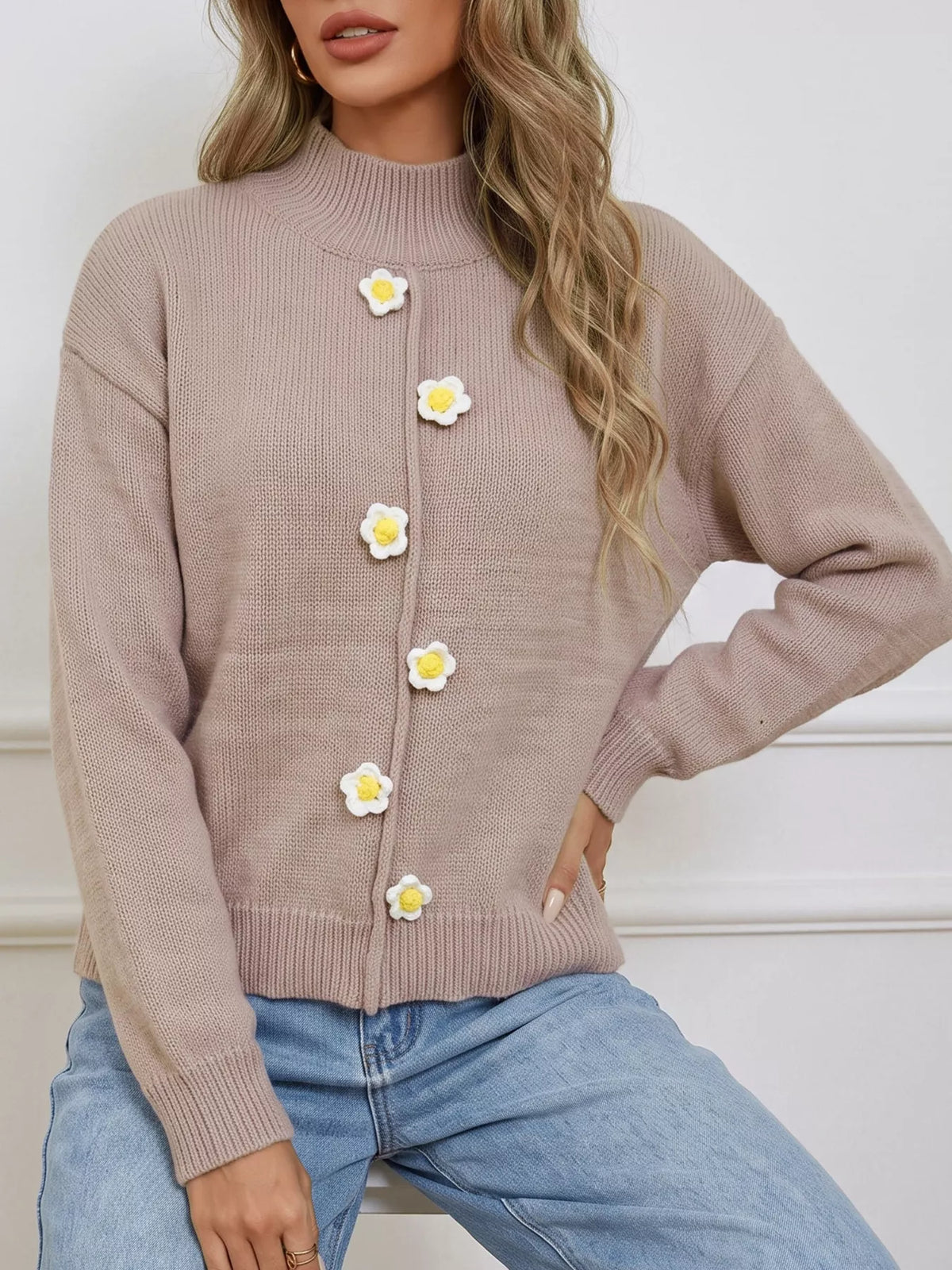 Floral Applique Turtleneck Sweater, view 5