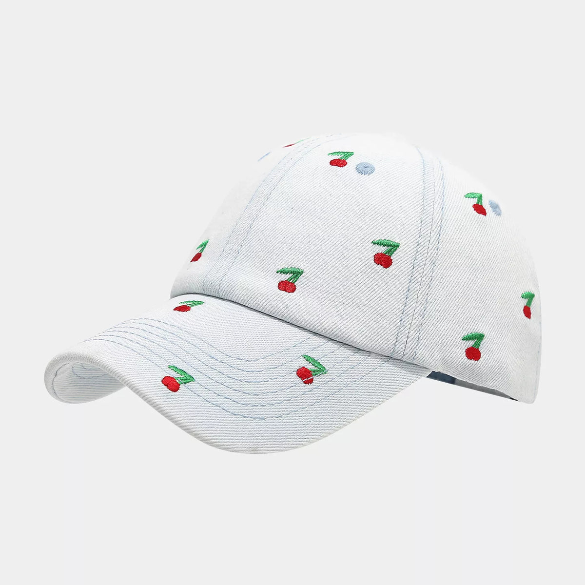 Cherry Embroidered Denim Baseball Cap - Lilixa.store