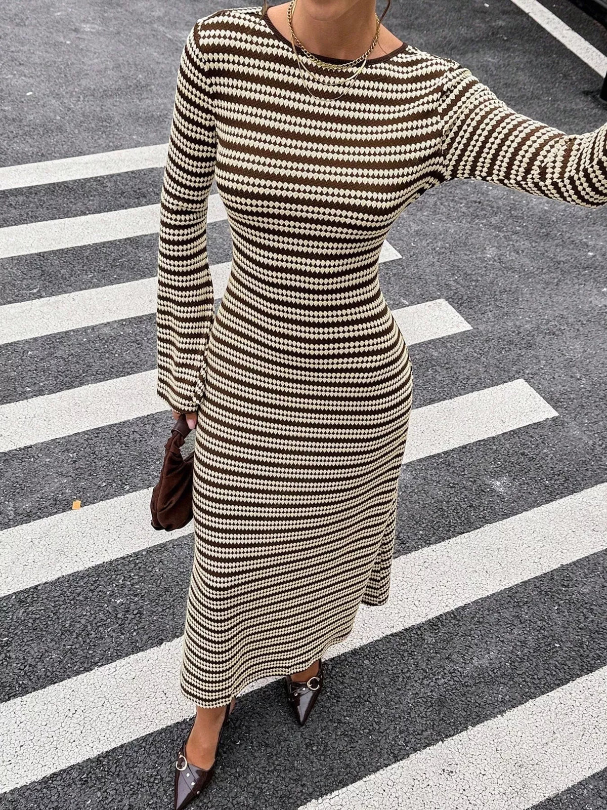 Striped Flared Sleeves Sweater Dress - Lilixa.store