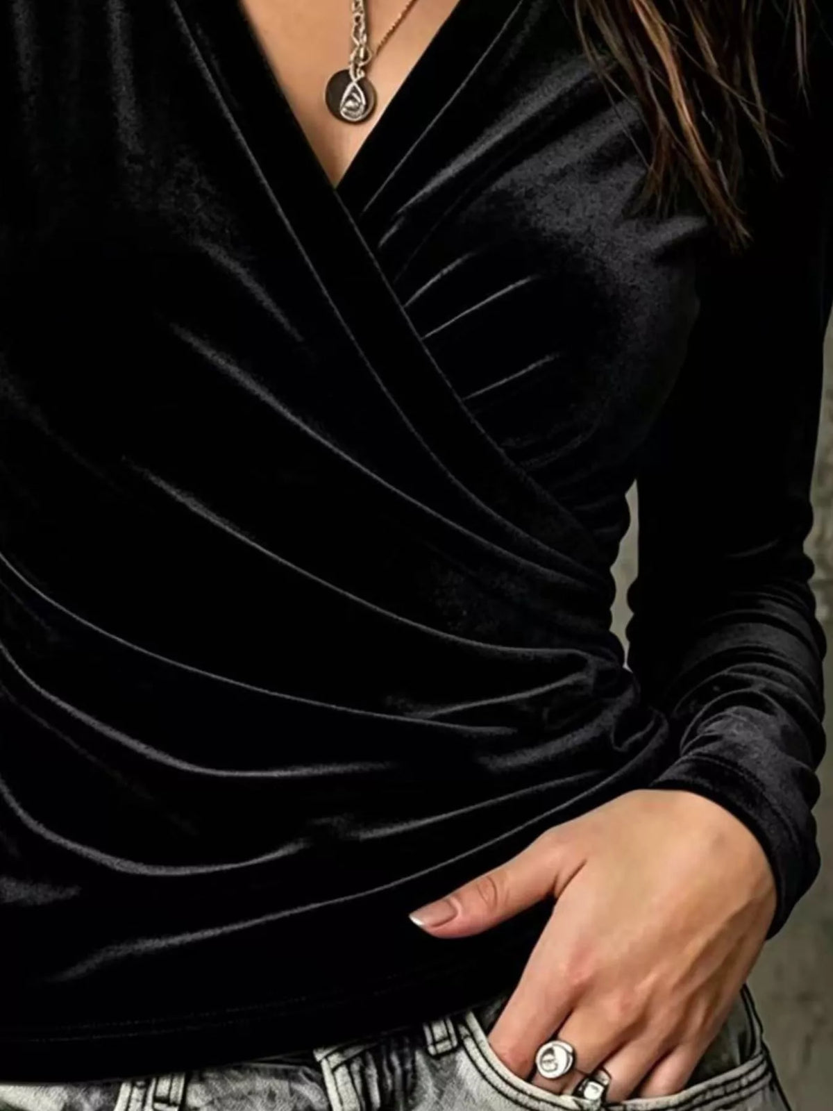 Full Size Surplice Ruched Long Sleeve Top Plus Size