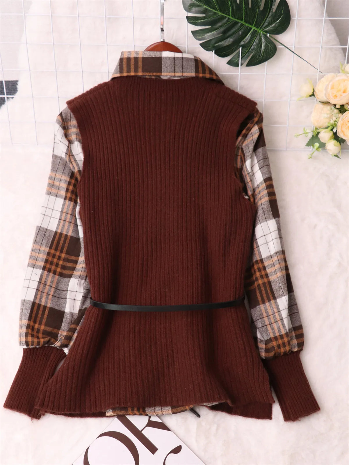 Plaid Long Sleeve Sweater Dress, view 9