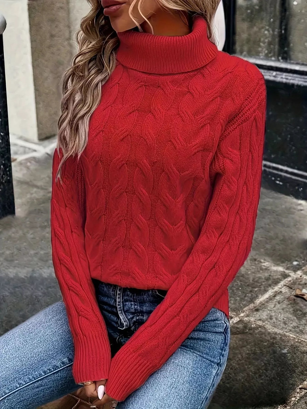 Cable-Knit Turtleneck Sweater
