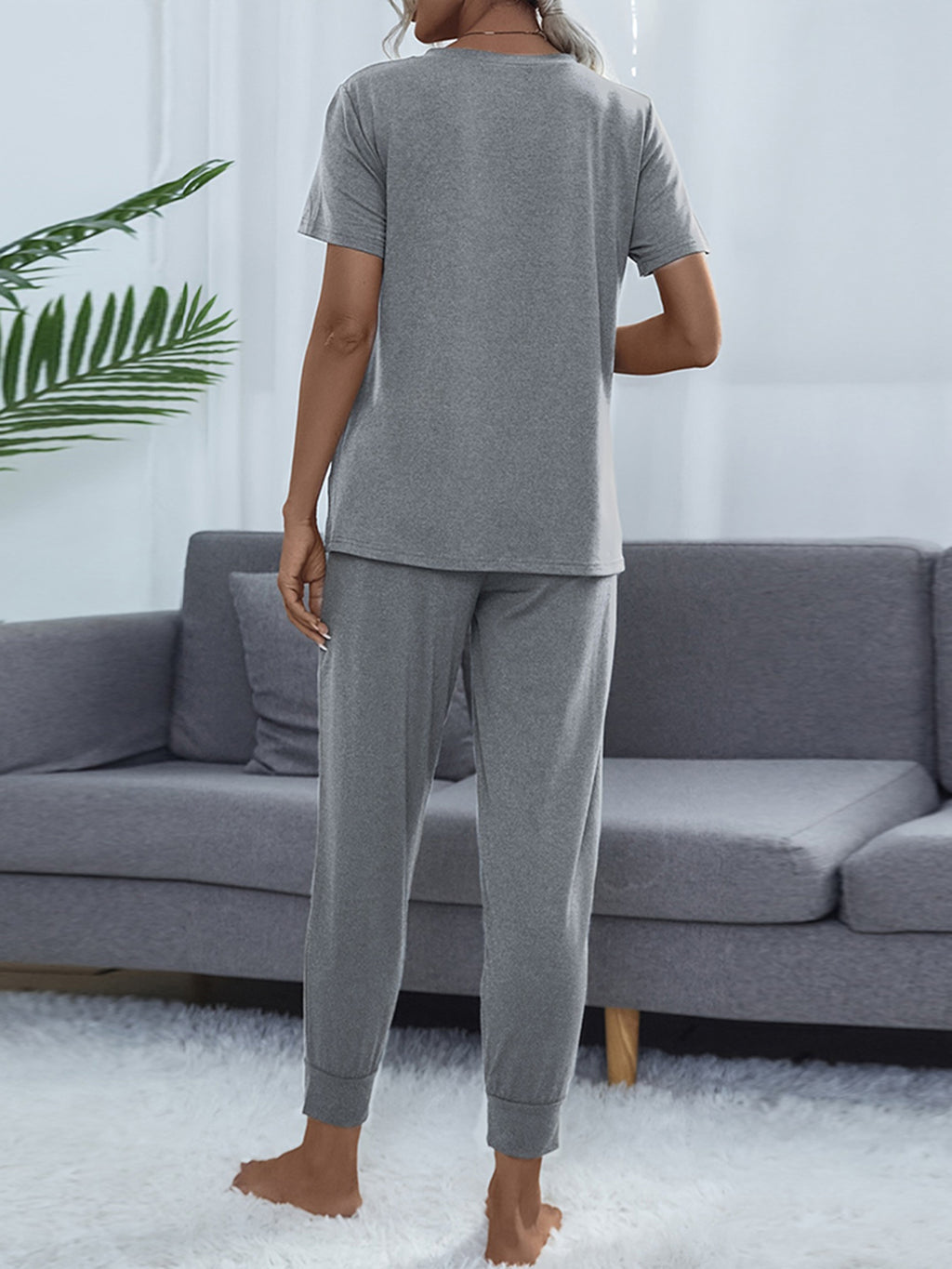 Shiny Round Neck Short Sleeve Top and Pants Set - Lilixa.store
