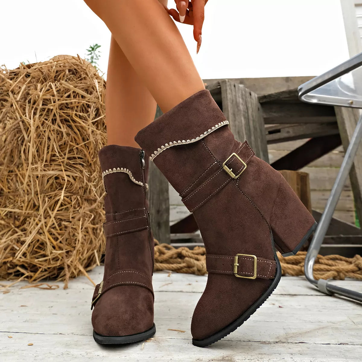 Point Toe Block Heels Boots - Lilixa.store