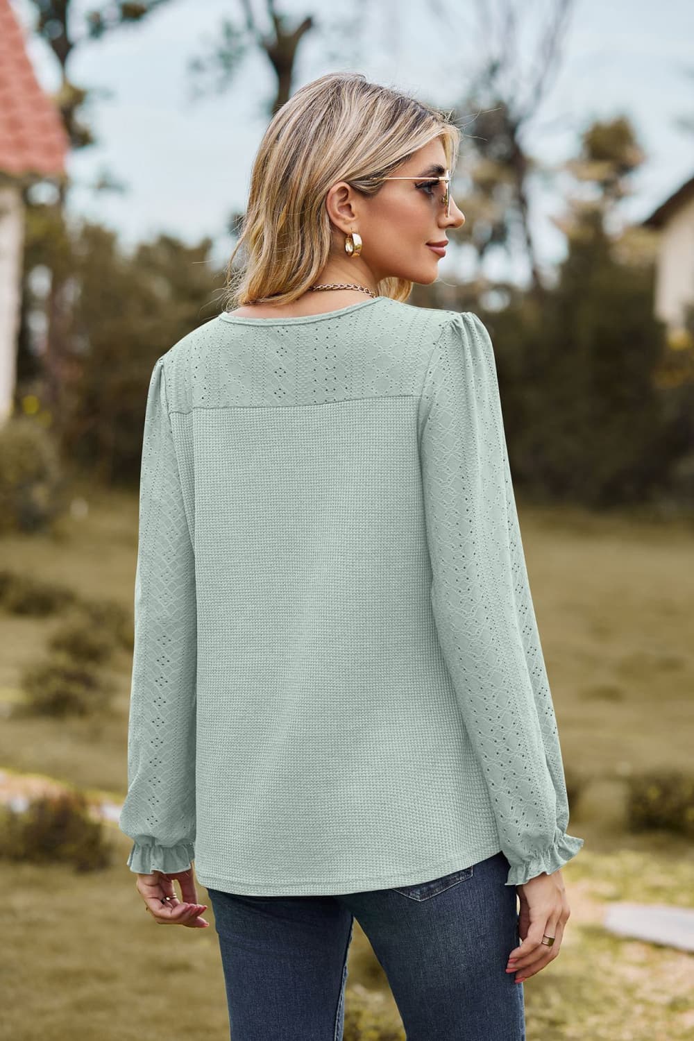 Round Neck Puff Sleeve Blouse, view 2