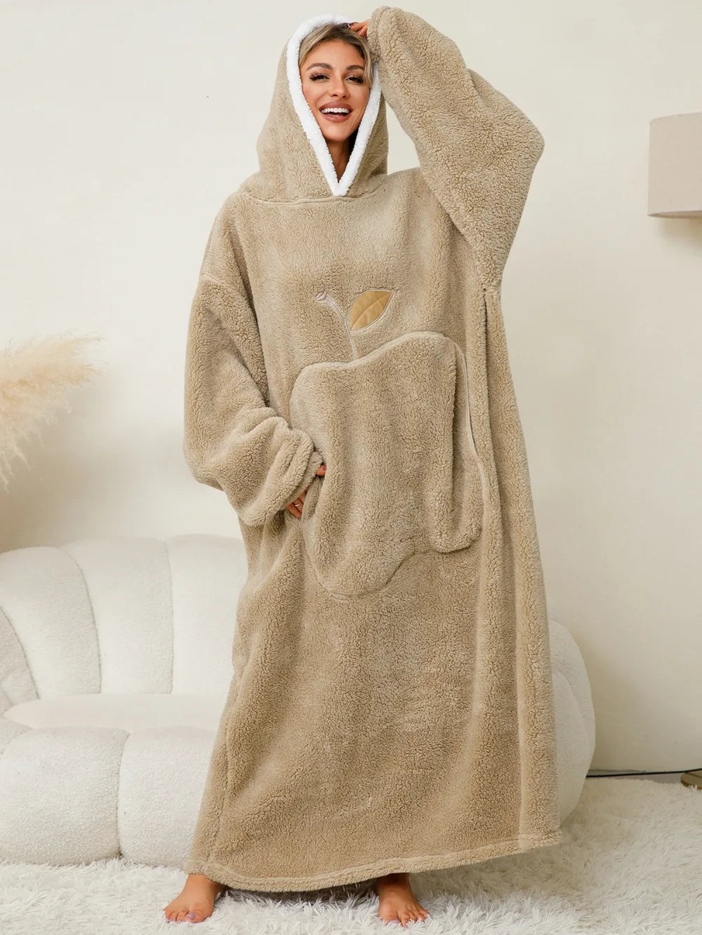 Pocketed Contrast Long Sleeve Hooded Lounge Dress - Lilixa.store