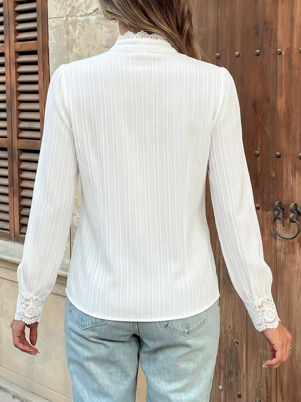 Lace Detail Long Sleeve Shirt - Lilixa.store