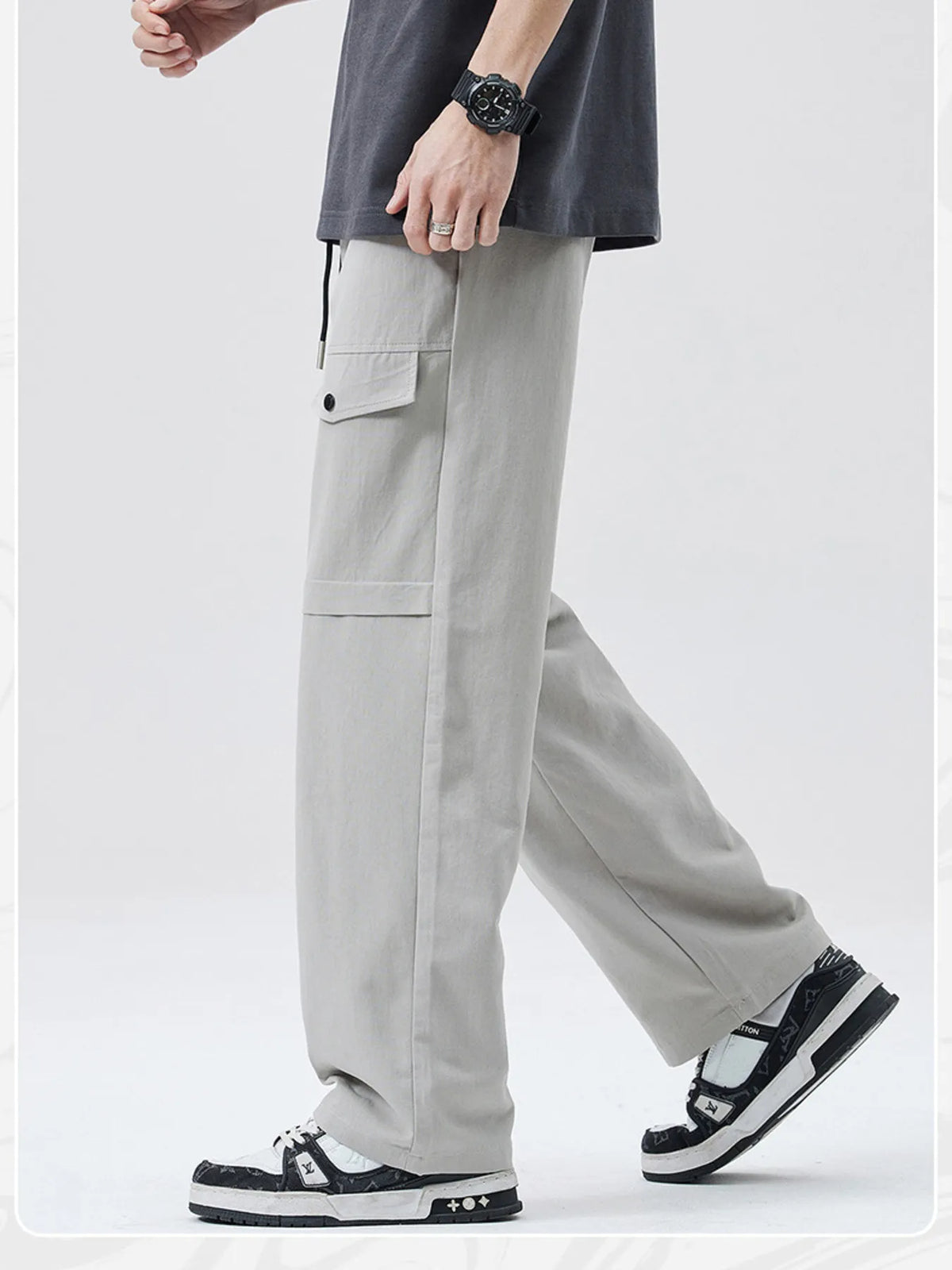 Men's Full Size Drawstring Wide Leg Cargo Pants Plus Size, view 2