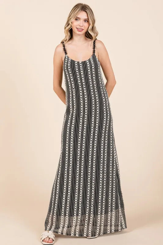 GeeGee Plus Size Striped Scoop Neck Beaded Strap Maxi Cami Dress - Lilixa.store