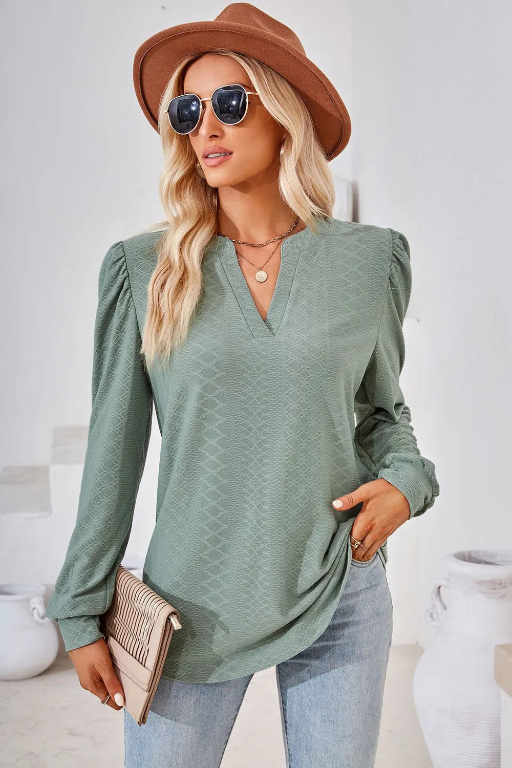 Notched Long Sleeve T-Shirt - Lilixa.store