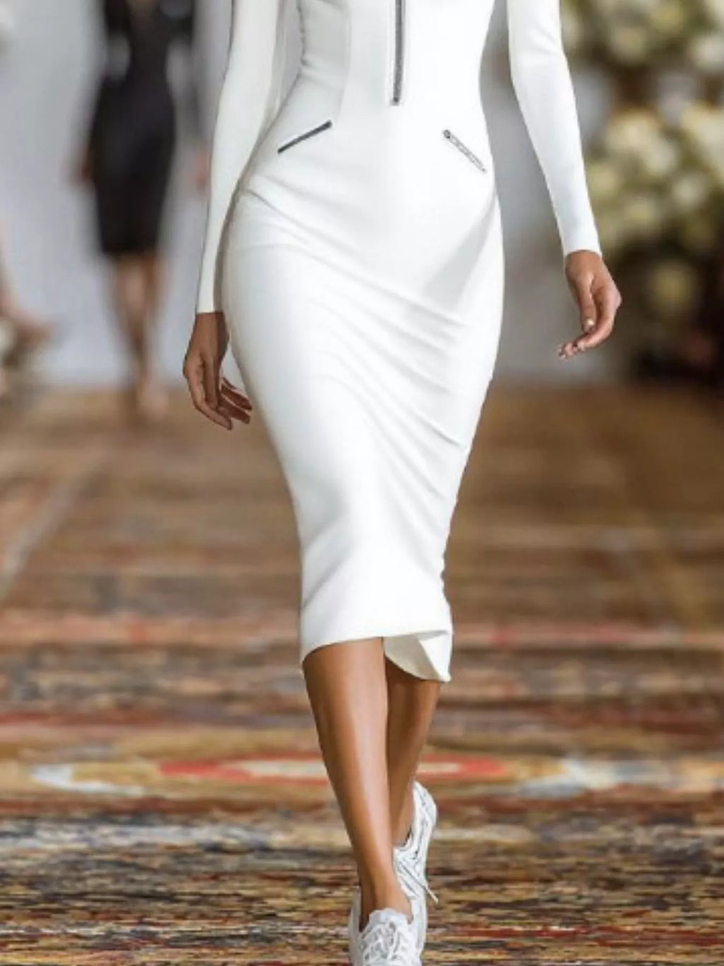 Full Size Zip-Front Bodycon Midi Dress Plus Size - Lilixa.store