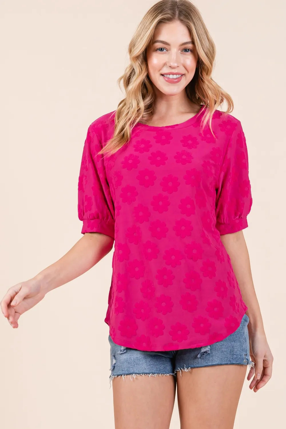 BOMBOM Textured Floral Pattern Top - Lilixa.store