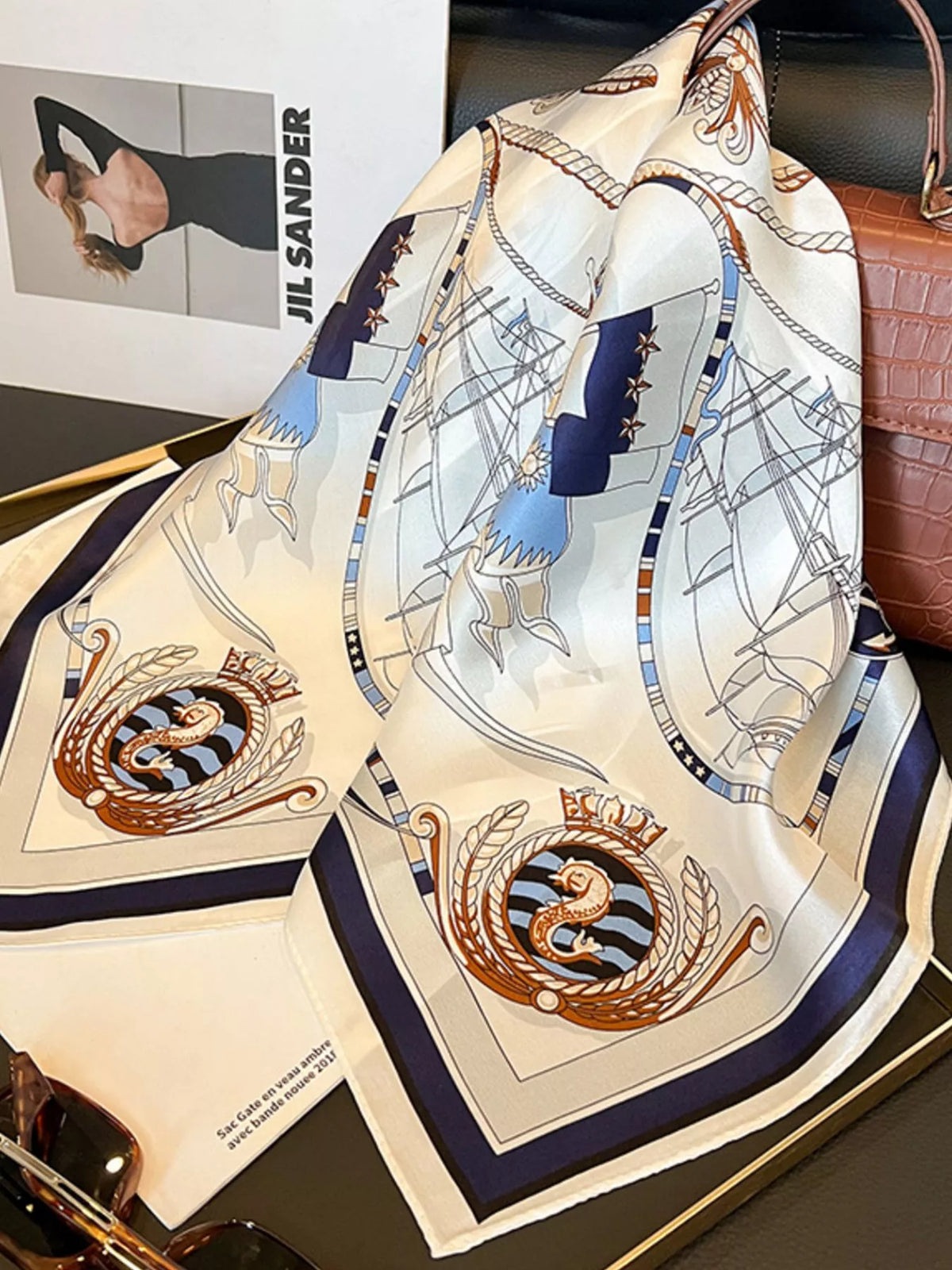 Nautical Print Silk Square Scarf - Lilixa.store
