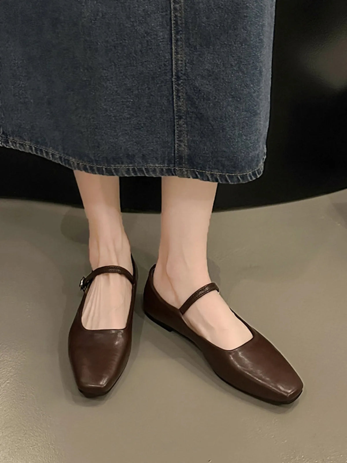 Leather Buckle Mary Jane Loafers, view 8