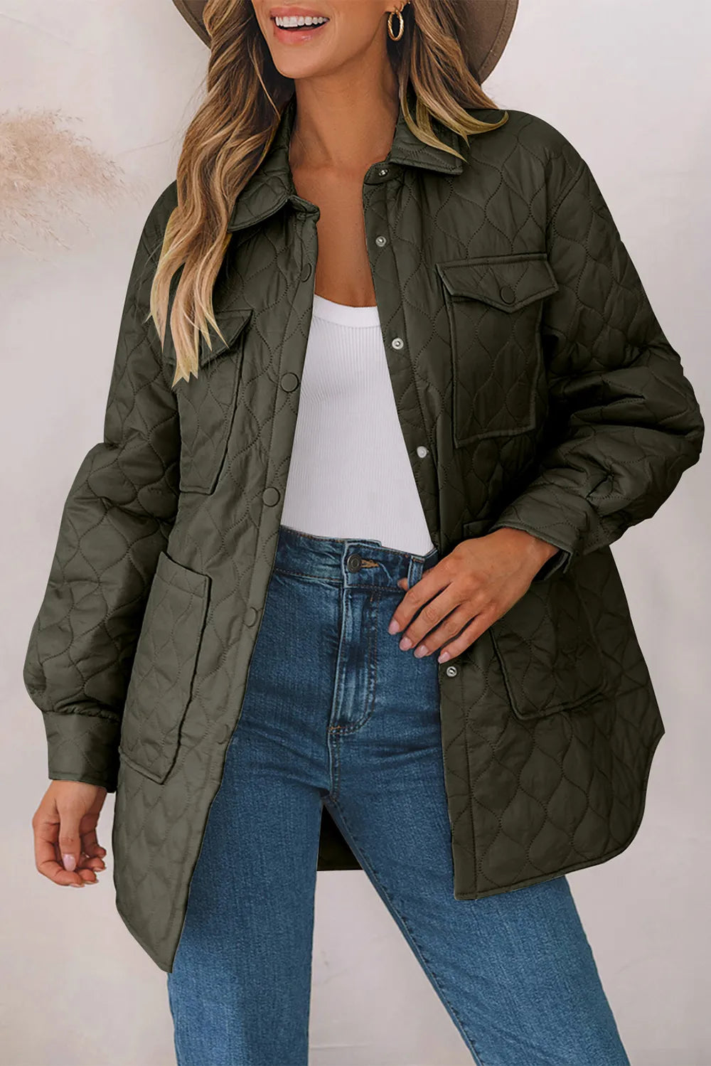 Snap Down Collared Winter Coat - Lilixa.store