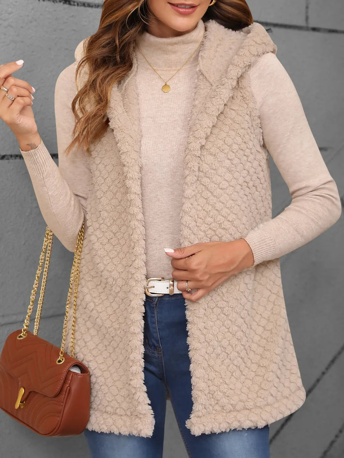 Texture Solid Color Hooded Vest Coat in Dust Storm
