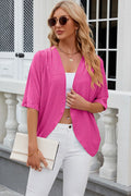 Eyelet Open Front Half Sleeve Cardigan - Lilixa.store