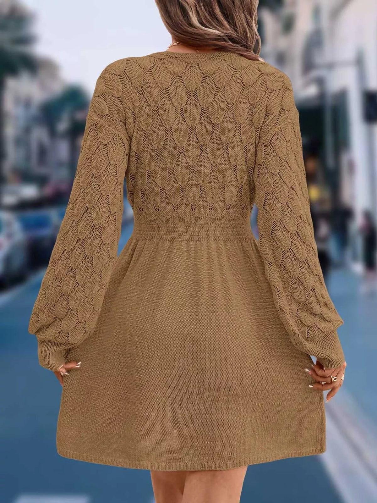 V-Neck Long Sleeve Sweater Dress, view 14