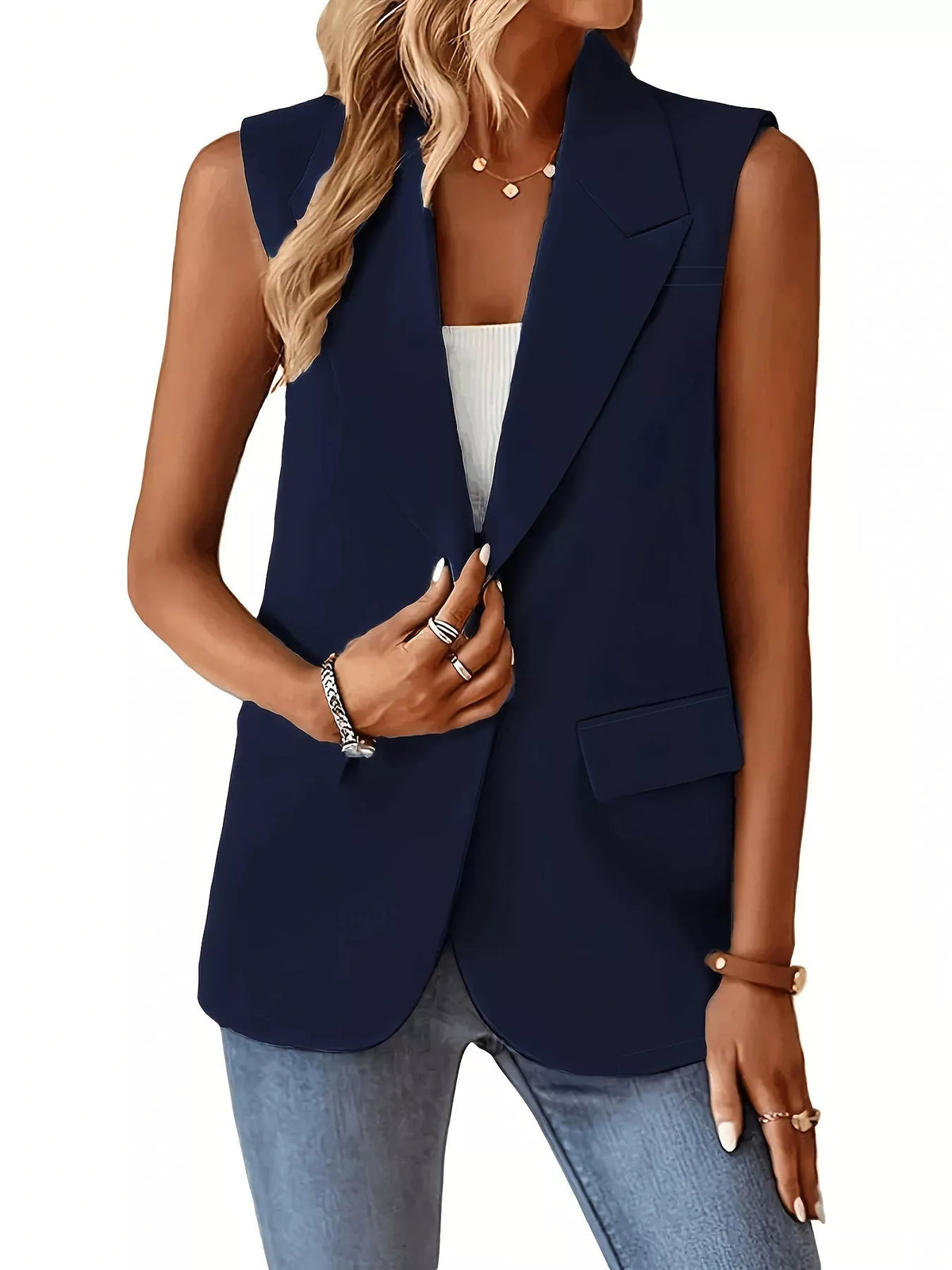 Full Size One Button Lapel Collar Vest Coat Plus Size - Lilixa.store