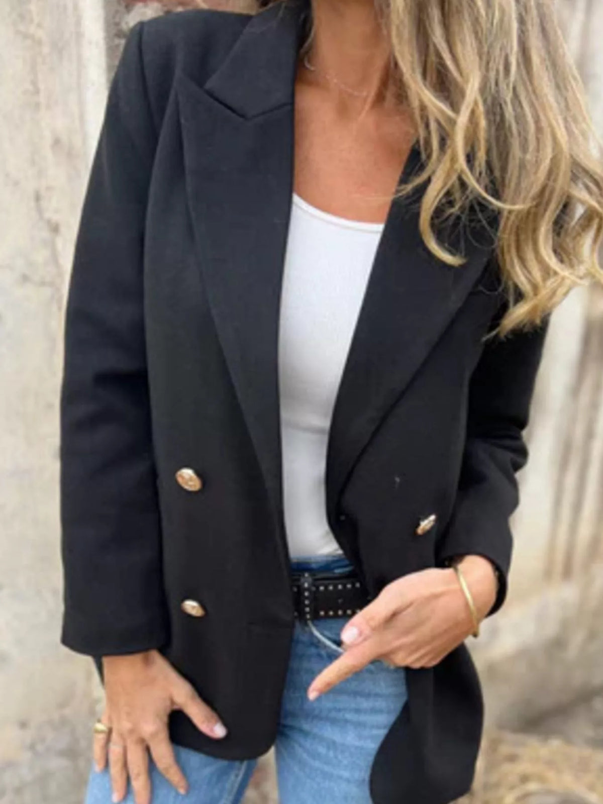 Full Size Double Breasted Long Sleeve Blazer Plus Size - Lilixa.store