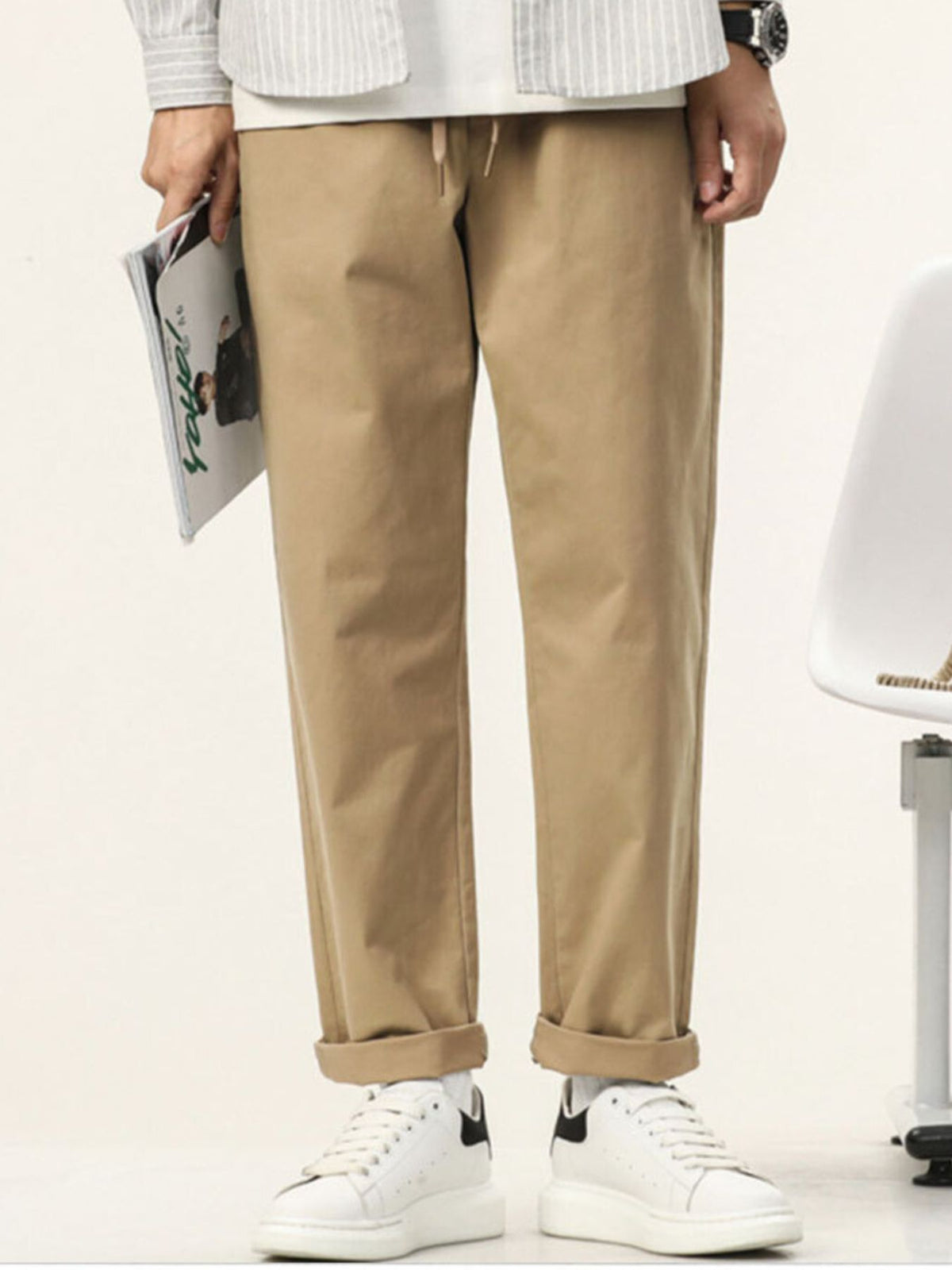 Men's Plus Size Casual Straight-Leg Pants in Khaki