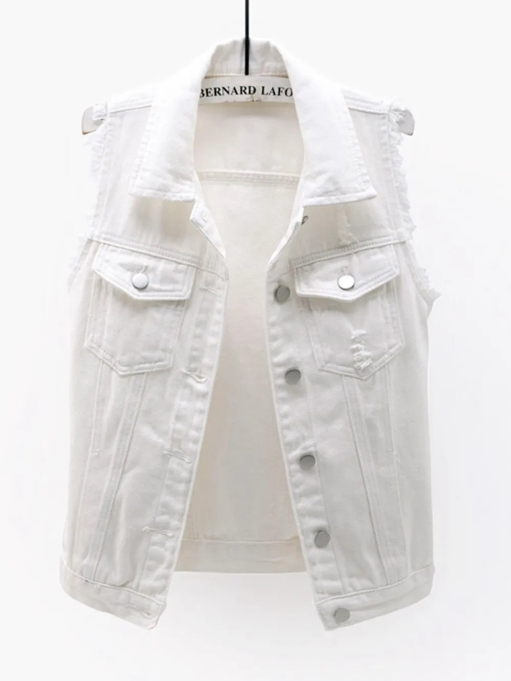 Full Size Button Down Raw Hem Sleeveless Denim Jacket Plus Size, view 14