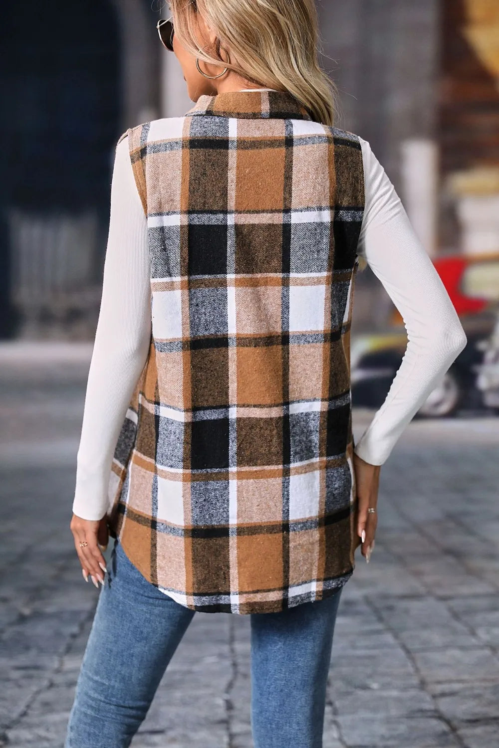 Plaid Button Up Vest Coat - Lilixa.store