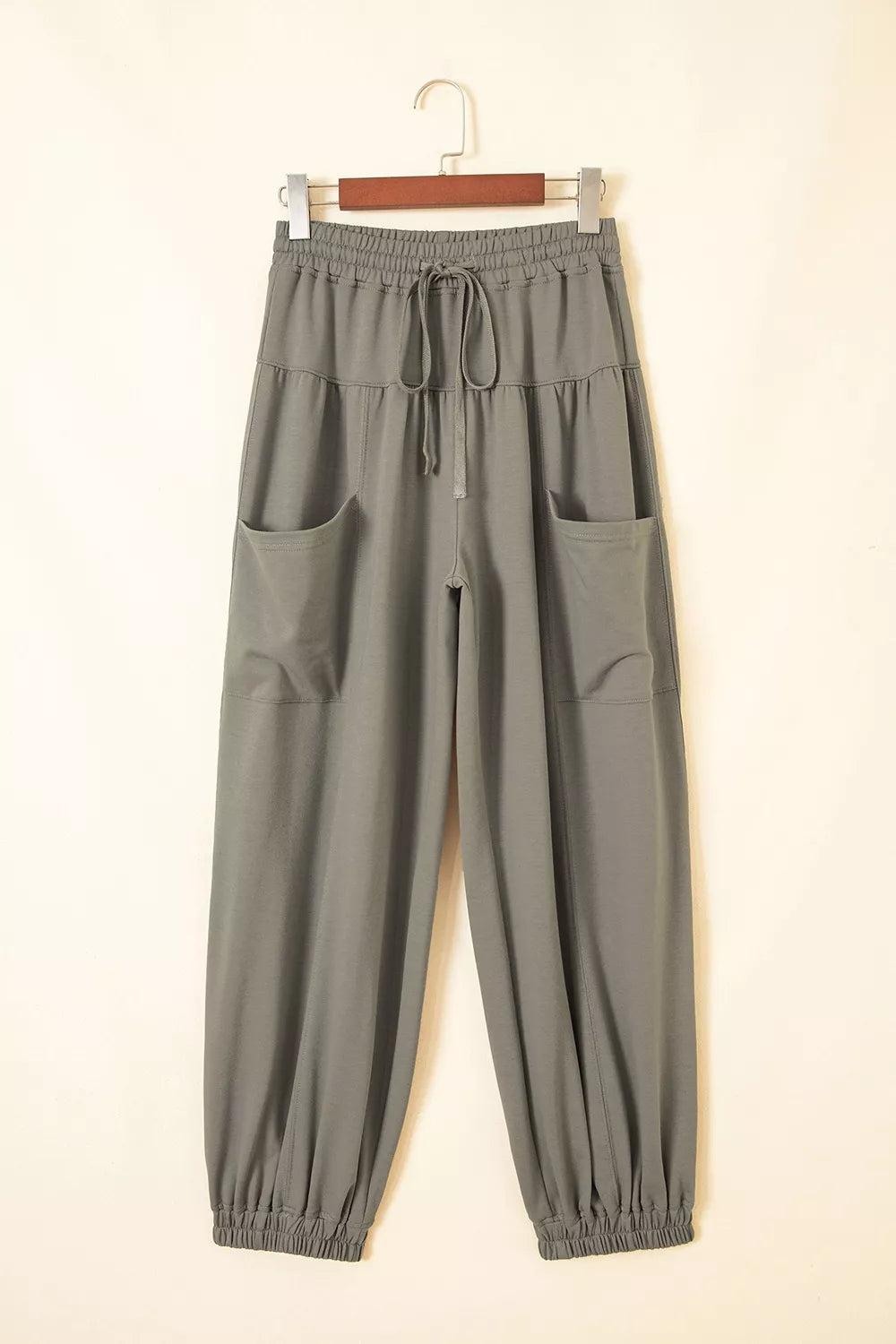 Elastic Waist Drawstring Wide Leg Full Length Pants