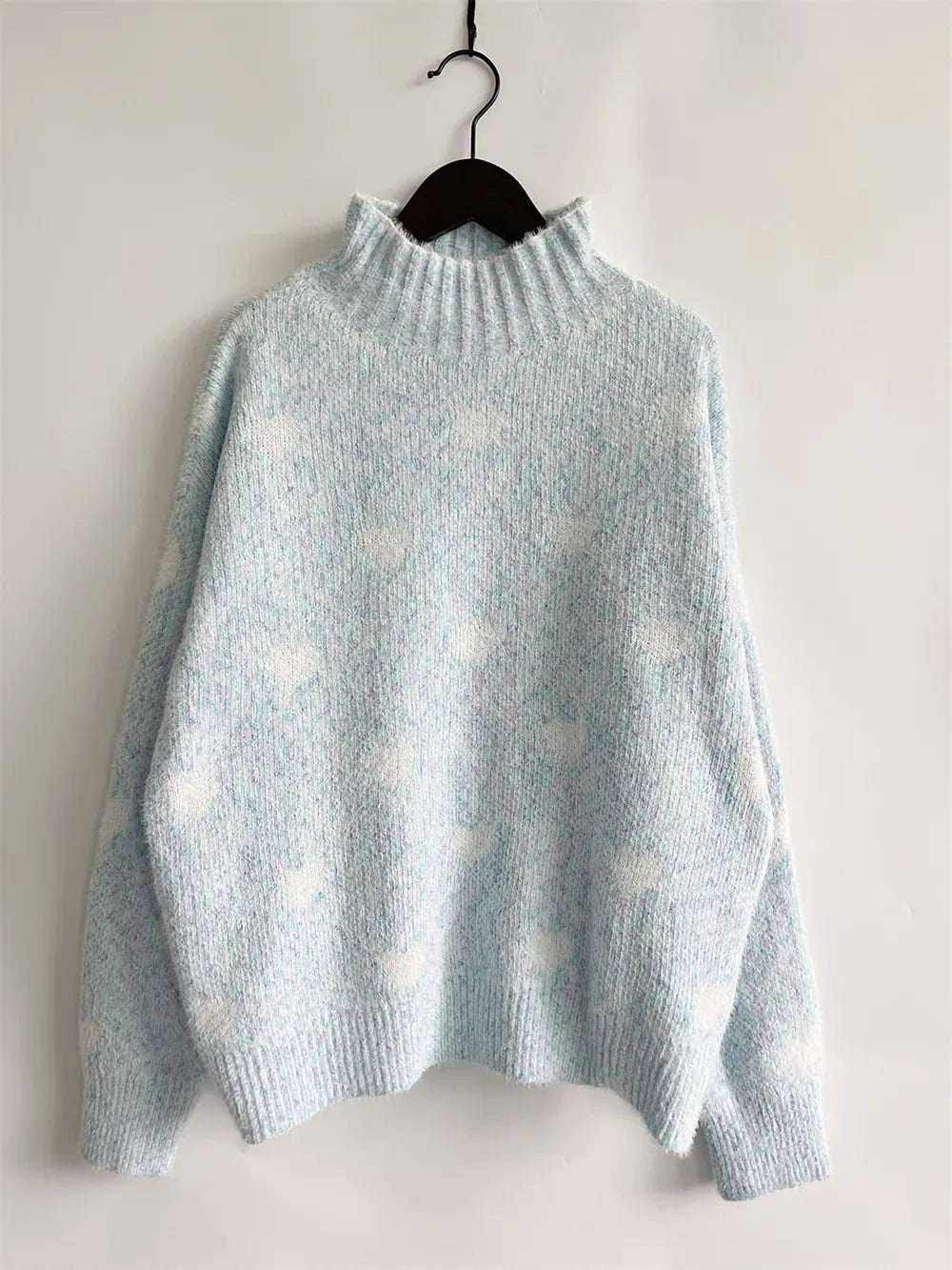 Heart Heathered Turtleneck Drop Shoulder Sweater, view 5