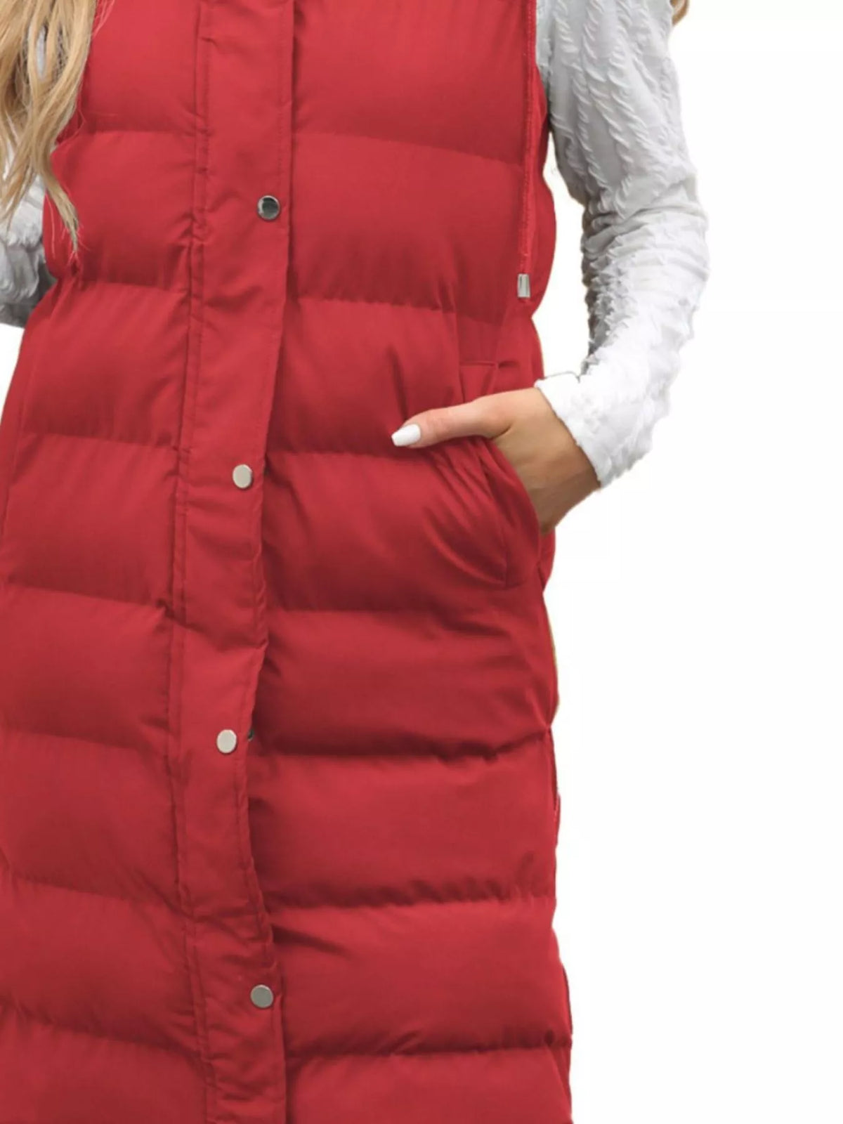 Full Size Snap Down Hooded Padded Longline Vest Coat Plus Size - Lilixa.store