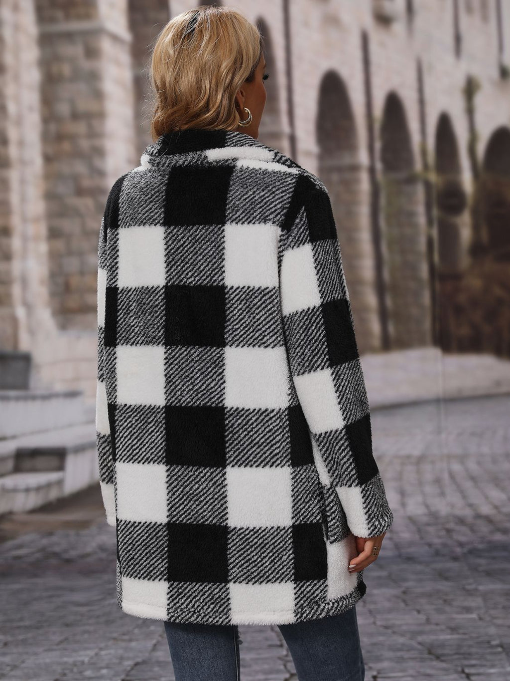 Plaid Collared Neck Coat with Pockets - Lilixa.store