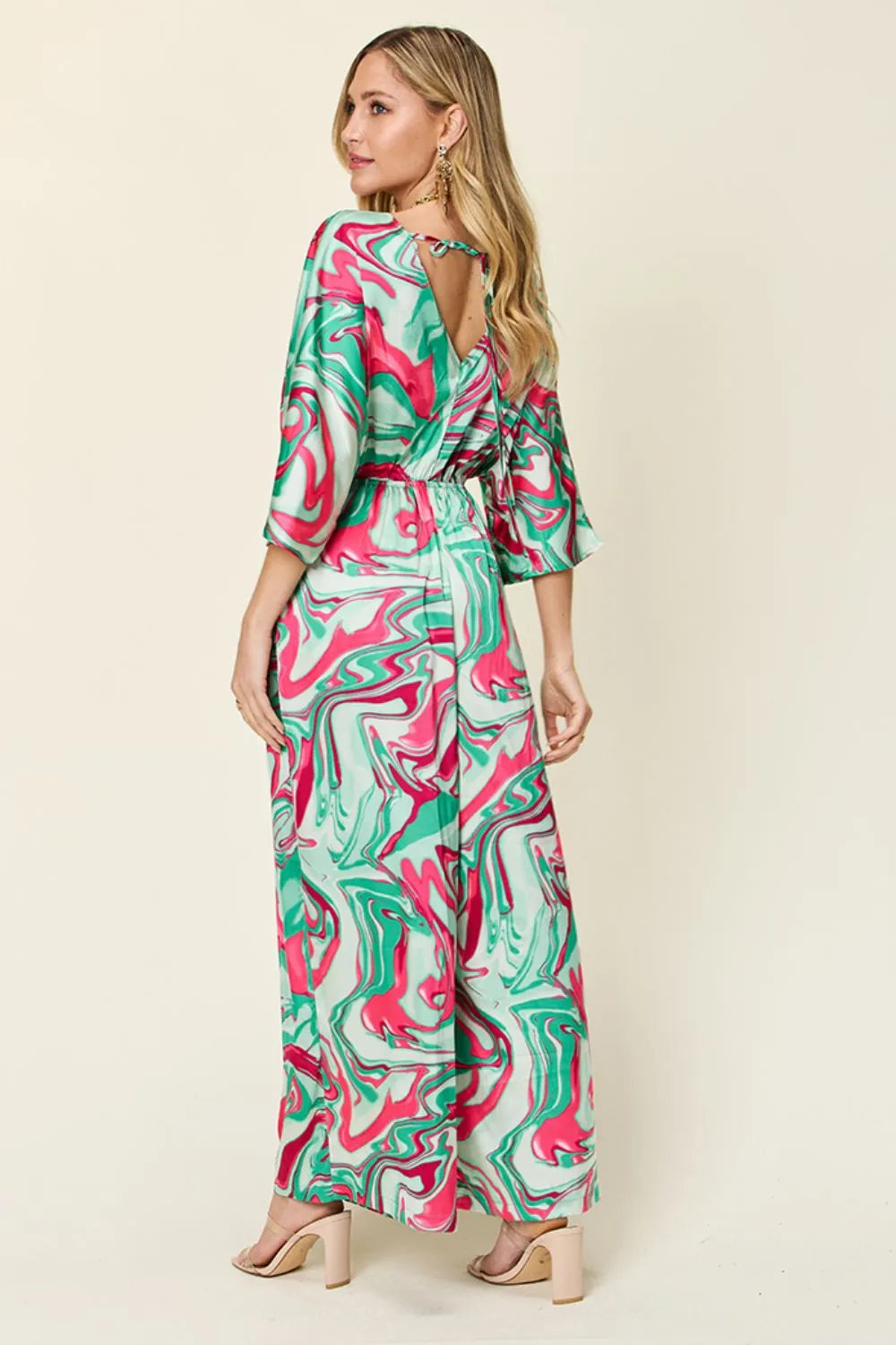 Double Take Full Size Half Sleeve Wide Leg Jumpsuit in Green, view 4