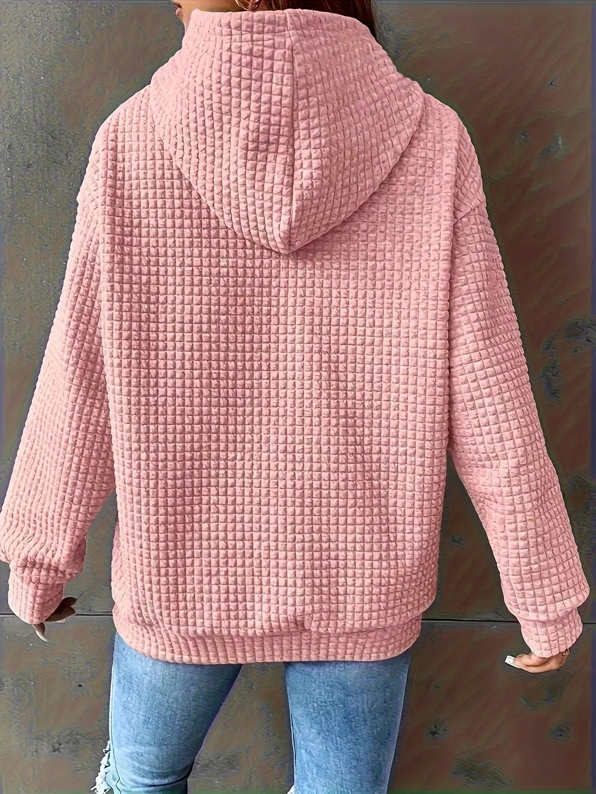 Textured Knit Drawstring Hoodie - Lilixa.store