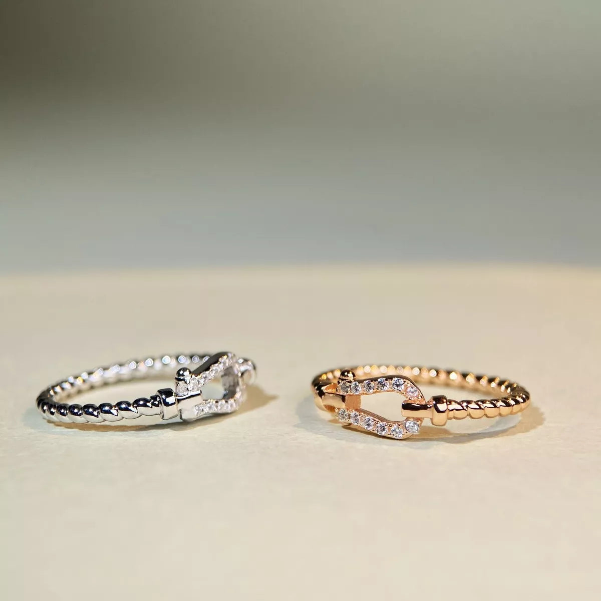 925 Sterling Silver Zircon Horseshoe Shaped Ring, view 3