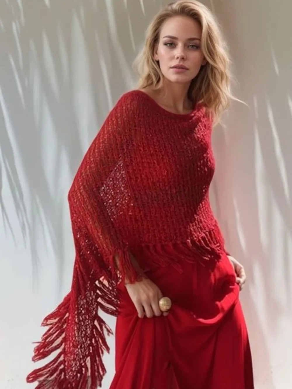 Tassel Boat Neck Knit Shawl - Lilixa.store