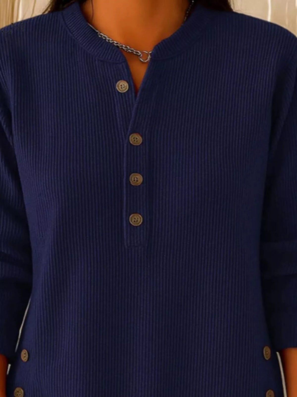 Full Size Button Detail Corduroy Top Plus Size
