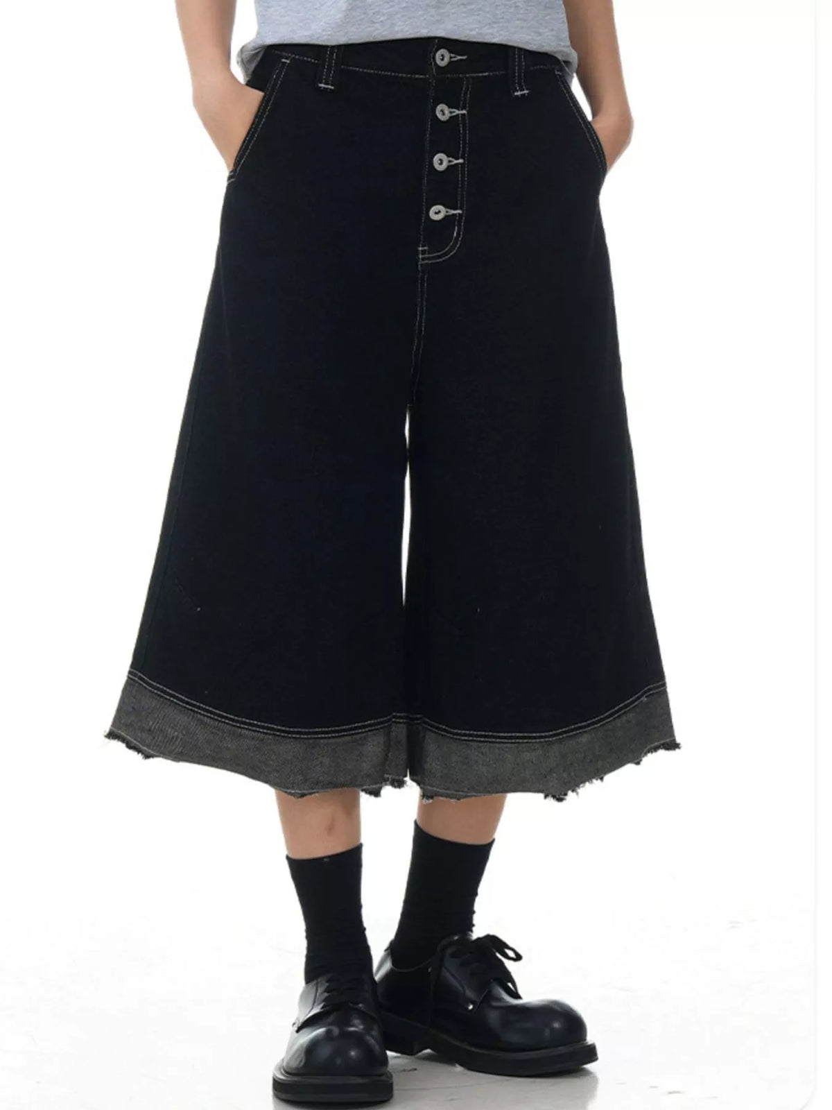 Men's Button Fly Wide Leg Denim Capris - Lilixa.store