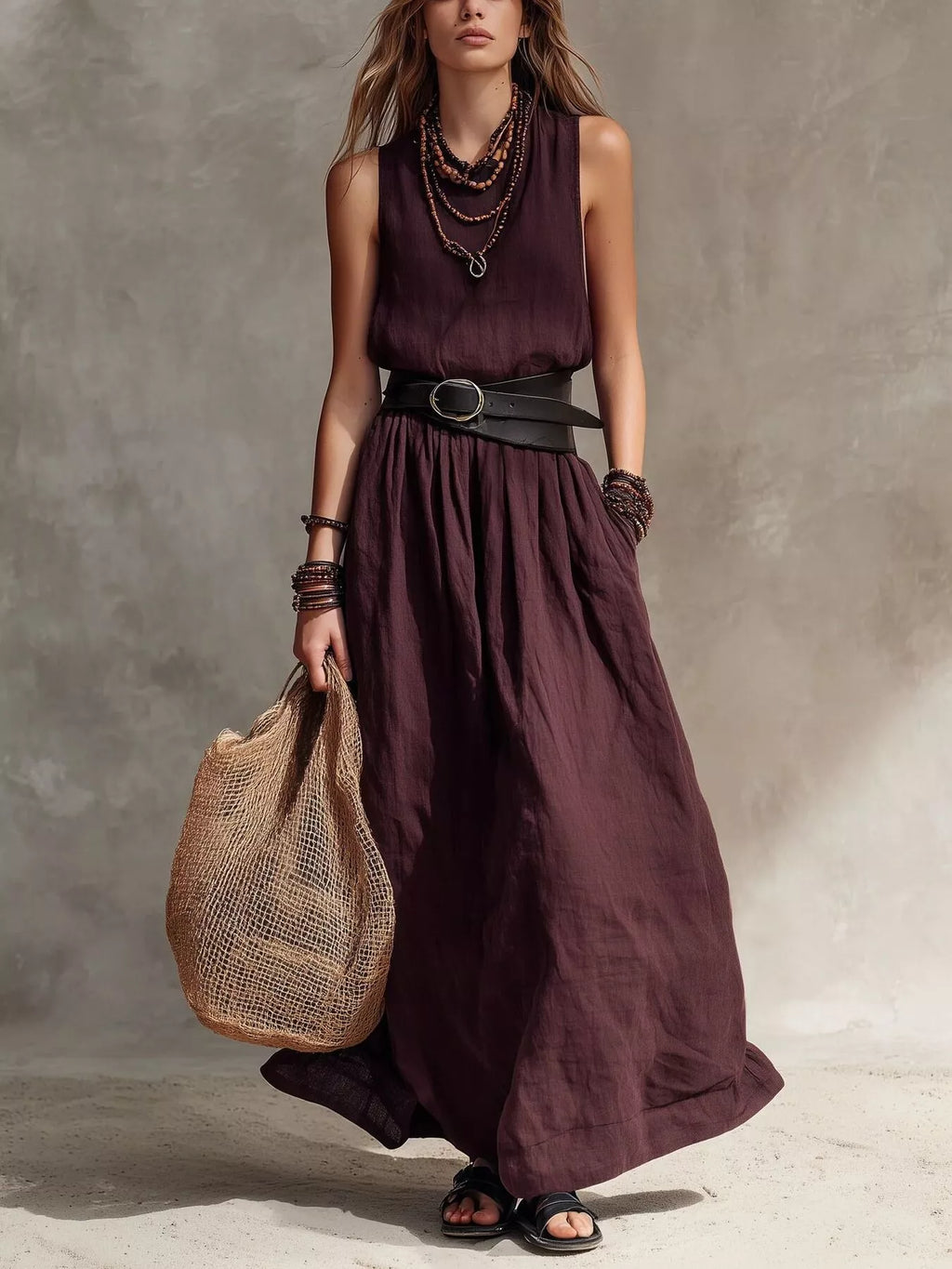 Full Size Round Neck Sleeveless Maxi Dress Plus Size - Lilixa.store