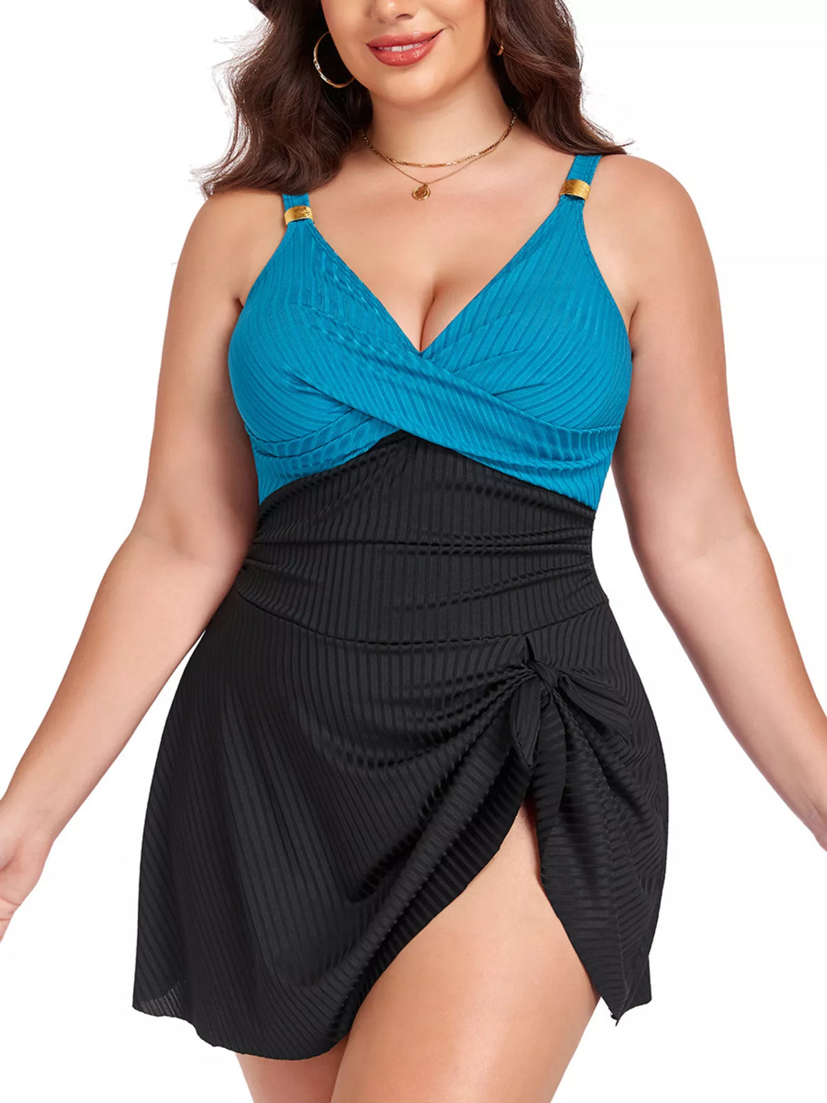 Plus Size Ruched One-Piece Swim Dress - Lilixa.store