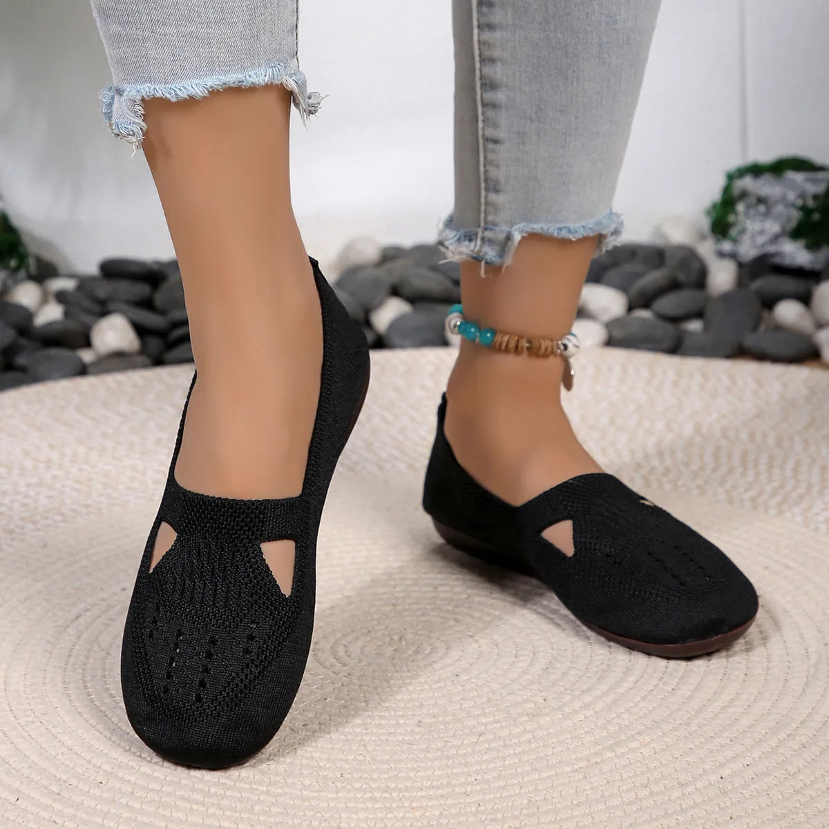Cutout Mesh Slip Ons in Black